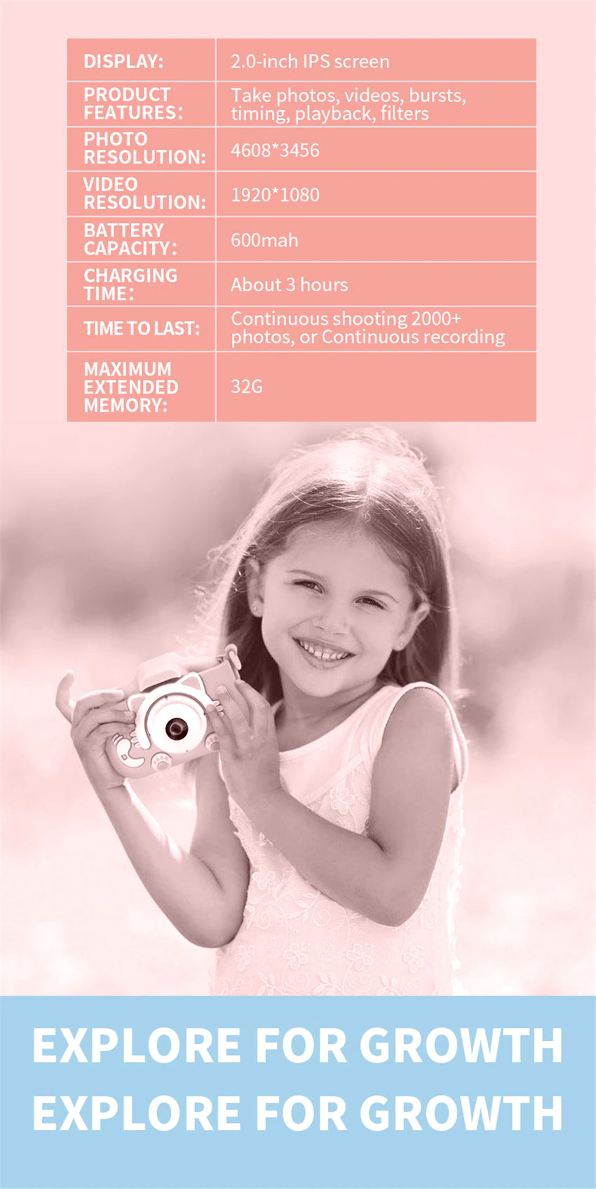 Mini Camera Kids Digital Camera Cat Toy HD Camera for Kids